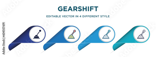 gearshift icon in 4 different styles such as filled, color, glyph, colorful, lineal color. set of vector for web, mobile, ui