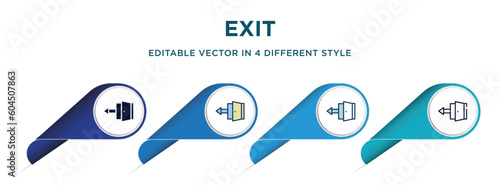 exit icon in 4 different styles such as filled, color, glyph, colorful, lineal color. set of vector for web, mobile, ui