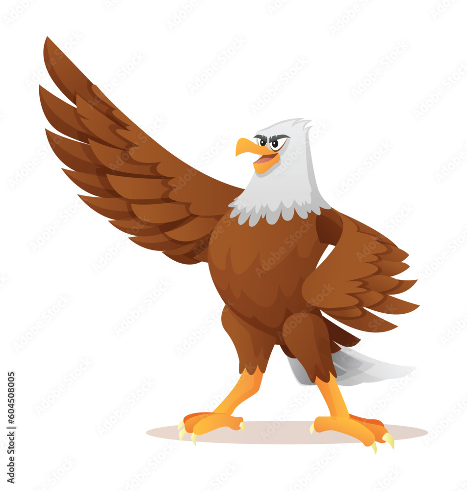 Obraz premium Cartoon eagle waving wing illustration isolated on white background
