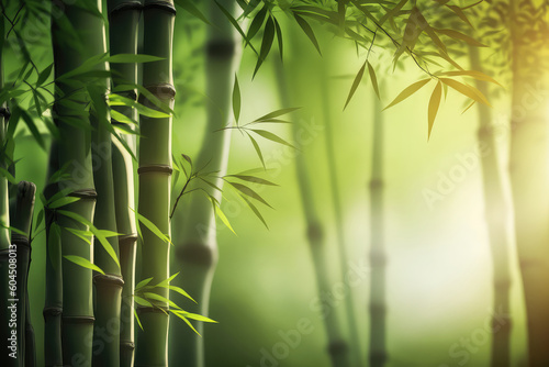 Fresh Bamboo Trees In Forest With Blurred Background  ai generated 