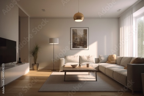 Living room interior with sofa and coffee table. 3d render  generative Ai