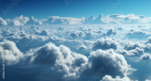 Beautiful aerial view above clouds with blue sky. 3d illustration, generative Ai © Angus.YW