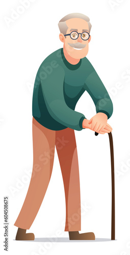 Old man with a cane. Grandfather character illustration