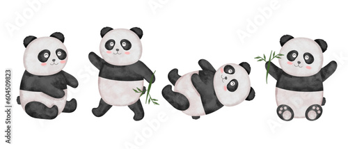 Water color cartoon animal set for stickers and emoji avatars of tropical and forest characters isolated on white background.