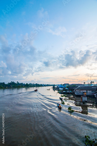 Beautiful view of Martapura River in the morning. The River located in Banjarmasin, South Kalimantan, Indonesia photo