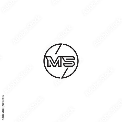 MS bold line concept in circle initial logo design in black isolated