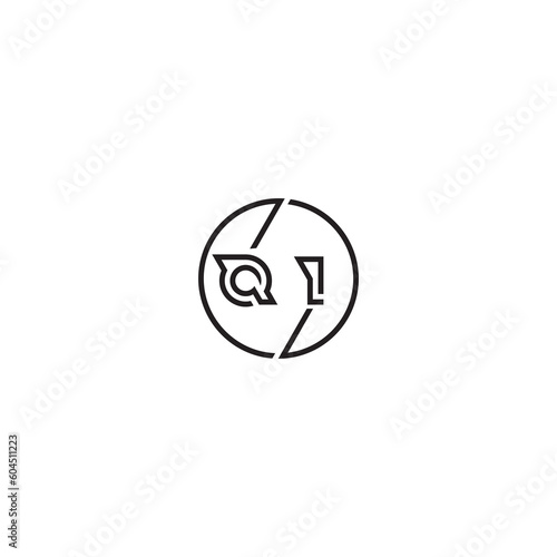 QI bold line concept in circle initial logo design in black isolated