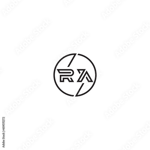 RA bold line concept in circle initial logo design in black isolated