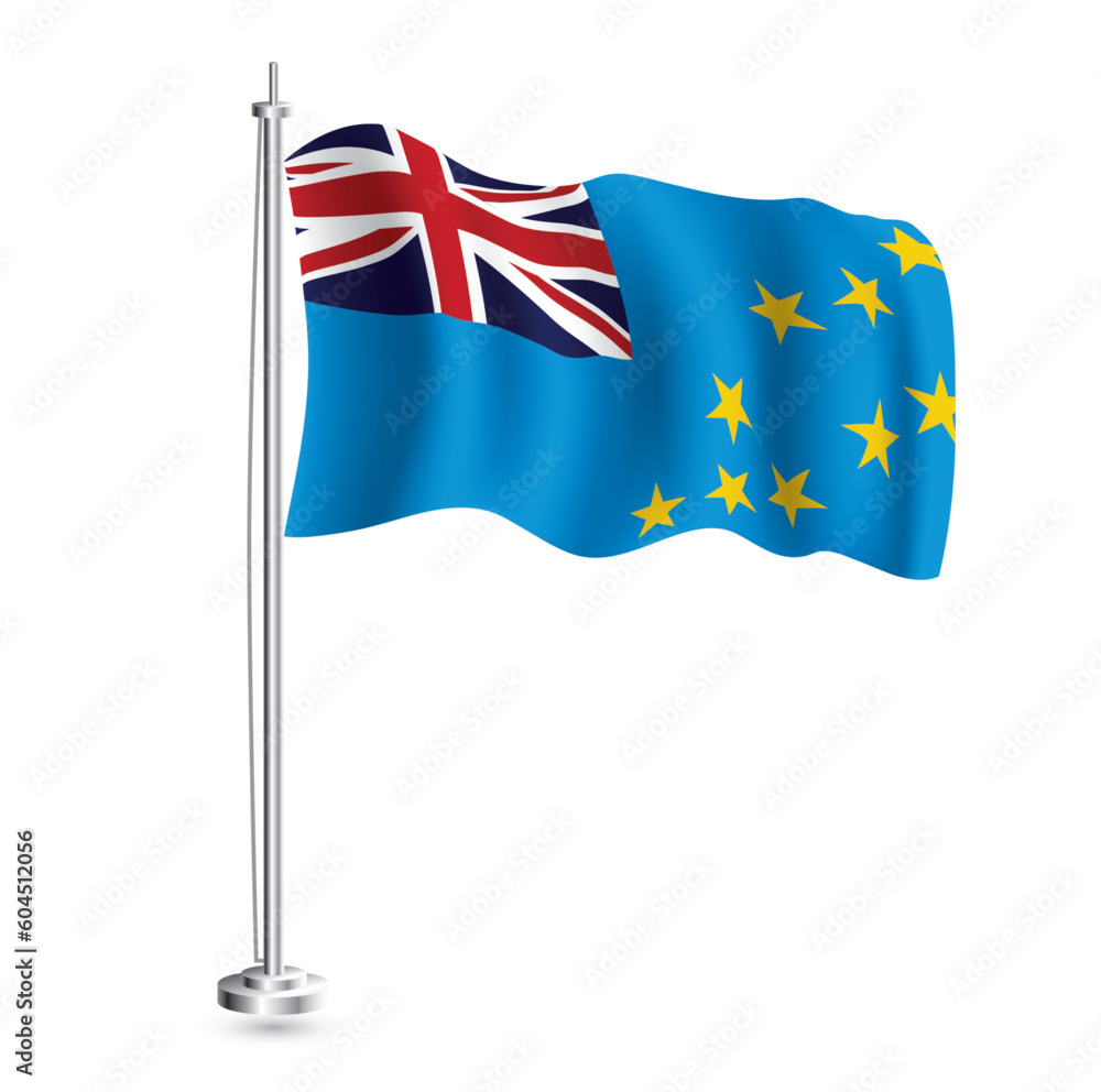 Tuvalu Flag. Isolated Realistic Wave Flag of Tuvalu Country on Flagpole. Tuvalu Flag. Isolated Realistic Wave Flag of Tuvalu Country on Flagpole.