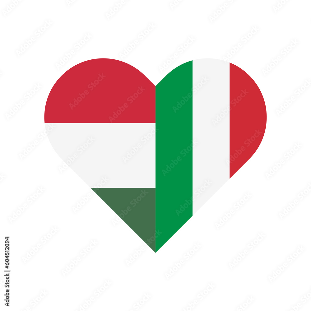 unity concept. heart shape icon of hungary and italy flags. vector illustration isolated on white background unity concept. heart shape icon of hungary and italy flags. vector illustration isolated on white background