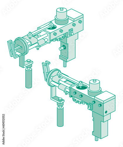 Isometric Electric Tufting Gun. Tool for Create Cut Pile Carpet. Outline Object.