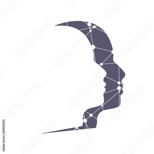 Human face side view silhouette and alter ego. Schizophrenia and split personality disorder and mental health psychiatric disease concept