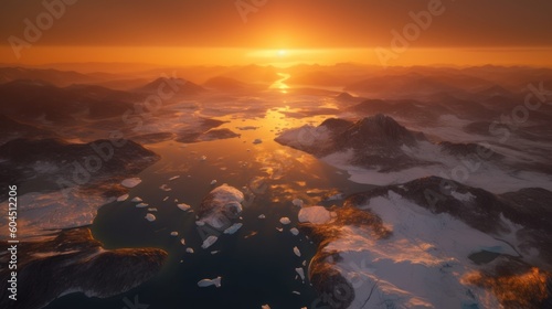 beautiful sunset over the melting glaciers, ai tools generated image