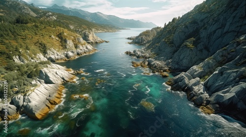 beautiful landscape with northern fjords and sea, ai tools generated image