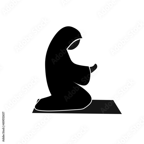 Muslimah akhwat pray sillhouette icon. Fit for dakwah or religion education.