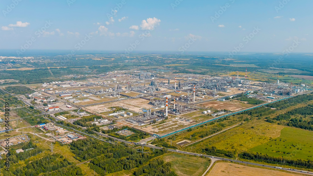 Kstovo, Nizhny Novgorod region, Russia. Oil refinery on the M7 Volga highway. Southern Bypass of Nizhny Novgorod, Aerial View