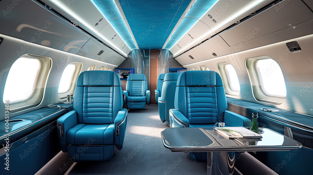 Fototapeta premium Luxury interior in the modern private business jet Generative AI