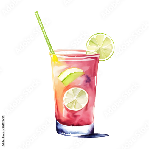 Watercolor fruit cocktails drink for summer party. High quality watercolor hand drawn illustration