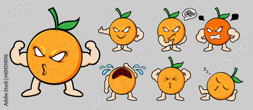 Vector orange fruit character Set contains orange in various pose and emotion for graphic designer