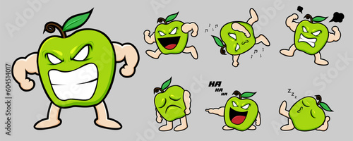 Vector apple fruit character Set contains apple in various pose and emotion for graphic designer