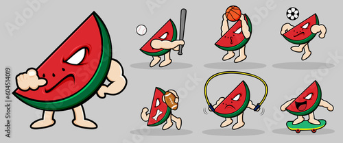Vector watermelon fruit character Set contains watermelon in various pose and emotion for graphic designer
