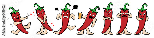 Vector pepper vegetable character Set contains pepper in various pose and emotion for graphic designer