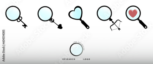 Magnifying glass icon set. Modern symbol of love, engagement, partner search. Flat graphic design, silhouette, logos or button for applications and websites. Virtual search and exploration concept.