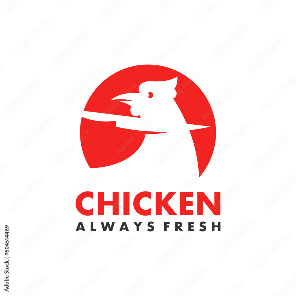 Obraz premium Chicken logo design vector. Fresh cut chicken suitable for food business logos, restaurant, fried chicken