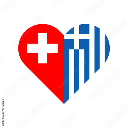 unity concept. heart shape icon of switzerland and greece flags. vector illustration isolated on white background