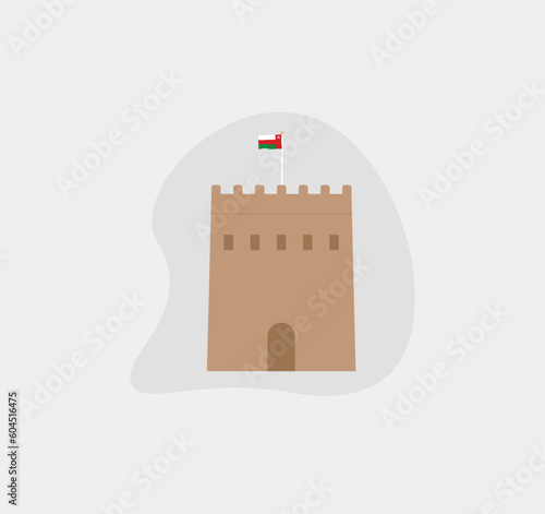 old castle with Oman flag