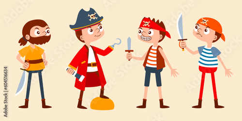 Vector pirate man character Set contains captain, sailor, crew in various pose and emotion for graphic designer