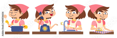 Vector cartoon illustration maid servant character design for graphic designer work