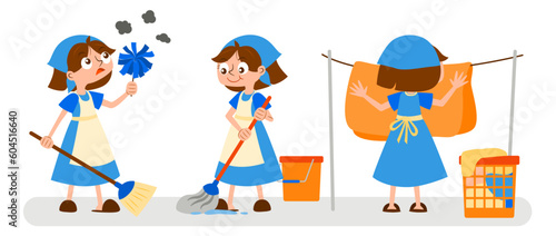 Vector cartoon illustration maid servant character design for graphic designer work