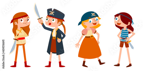 Vector pirate woman character Set contains captain, sailor, crew in various pose and emotion for graphic designer