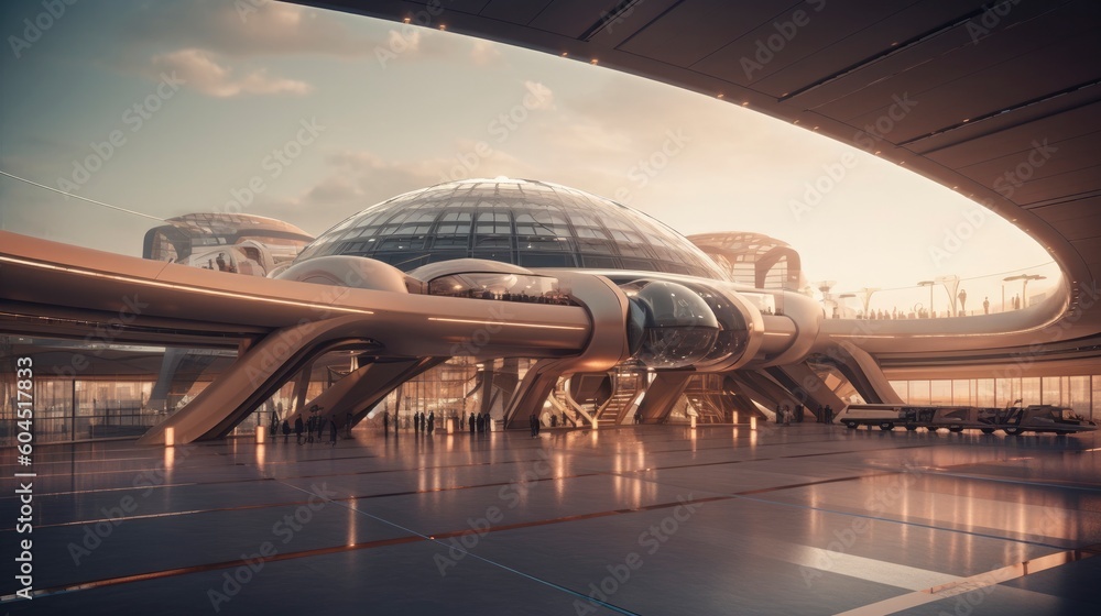Futuristic airport. Generative AI Futuristic airport. Generative AI