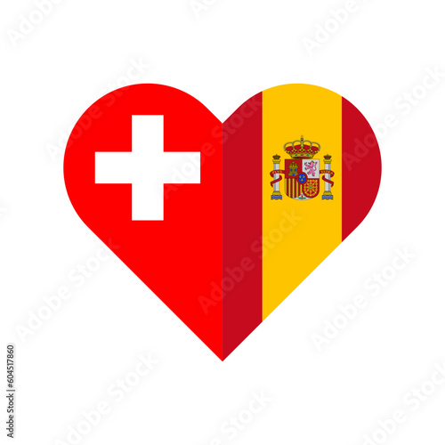 unity concept. heart shape icon of switzerland and spain flags. vector illustration isolated on white background
