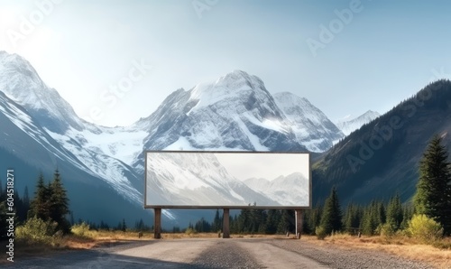 Empty Blank Advertising Billboard Banner  in snowy landscape Product or Graphics Display Mockup Design Template background