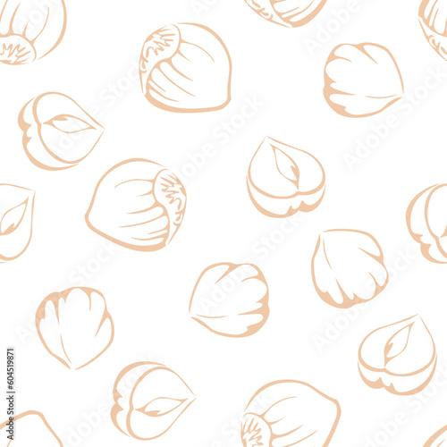 Hazelnuts seamless pattern. Line art vector illustration. Food background.