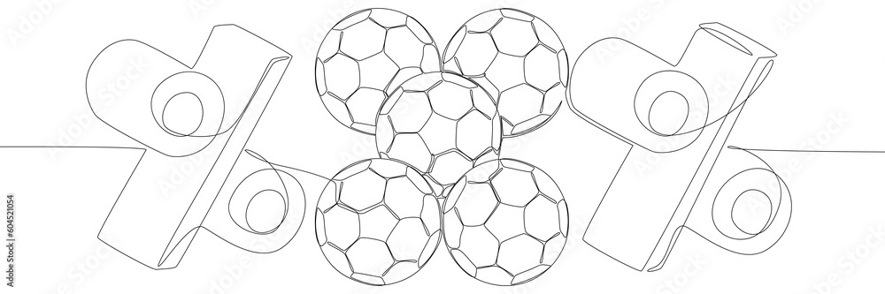 Fototapeta premium One continuous line of Football Ball with Percentage Sign. Thin Line Illustration vector concept. Contour Drawing Creative ideas.