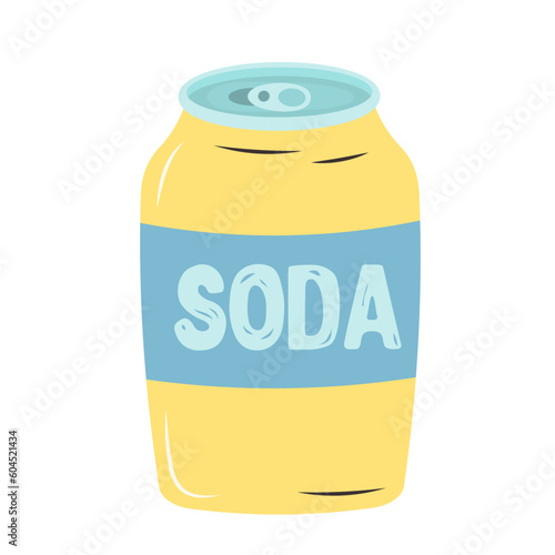 Can of carbonated soda. Refreshing drink icon. Vintage aluminum fresh beverage. Trendy y2k patch or sticker.