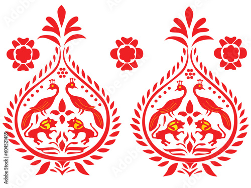 tribal pattern ( assamese pattern ) of northeast india which is used for textile design in assam gamosa , muga silk or other traditional dress.similar to ukrainian pattern or russian pattern.
