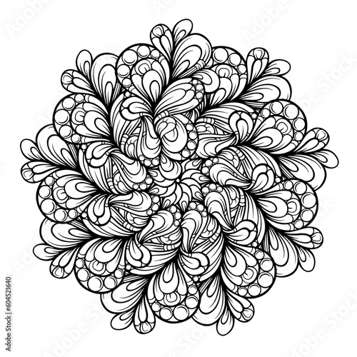 Black and white abstract floral mandala pattern. Antistress coloring page.