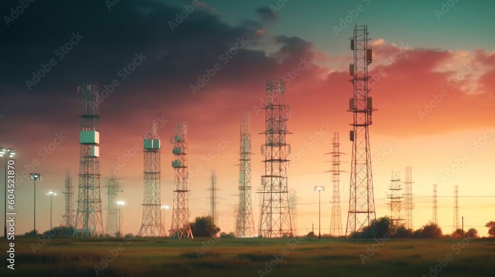Fototapeta premium Global network technology communication tower for wireless high speed internet. Generative Ai