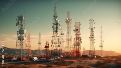 Global network technology communication tower for wireless high speed internet. Generative Ai