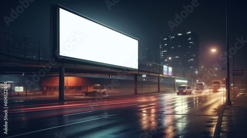 Empty advertising board in the night city. Generative Ai © andranik123