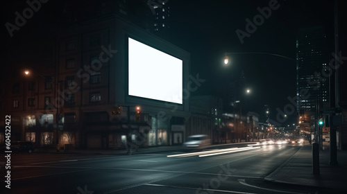 Empty advertising board in the night city. Generative Ai