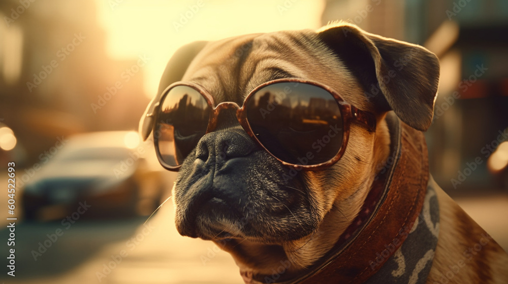 Dog wearing sunglasses. Generative Ai Dog wearing sunglasses. Generative Ai