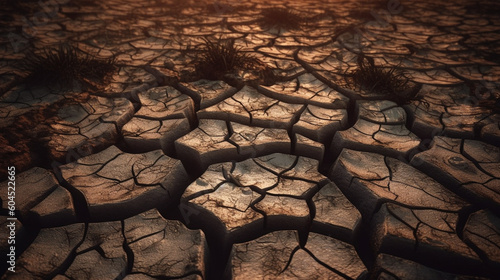 Draught land with cracked soil. Generative Ai