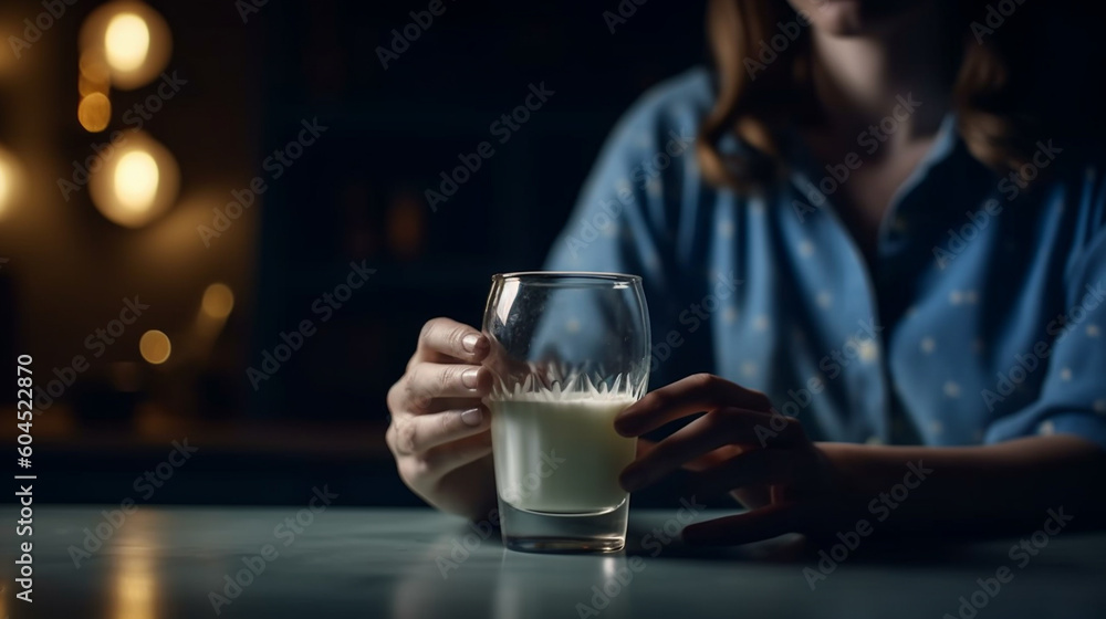 Woman with a glass of milk. Generative Ai