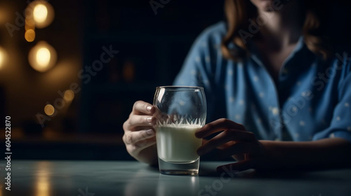 Woman with a glass of milk. Generative Ai